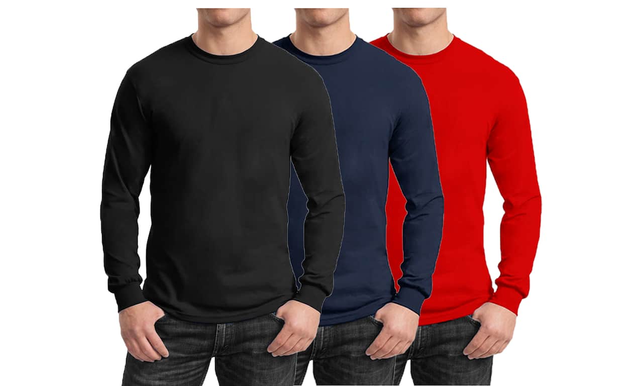 Galaxy By Harvic Long Sleeve Crew Neck Men's Egyptian Cotton-Blend T-Shirt 3 Pack